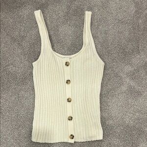 Cream Ribbed Sweater Button-Down Tank Top size M